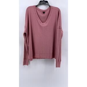 WILD FABLE Women's Pink Ribbed V-Neck Dolman Sleeve Top SZ L